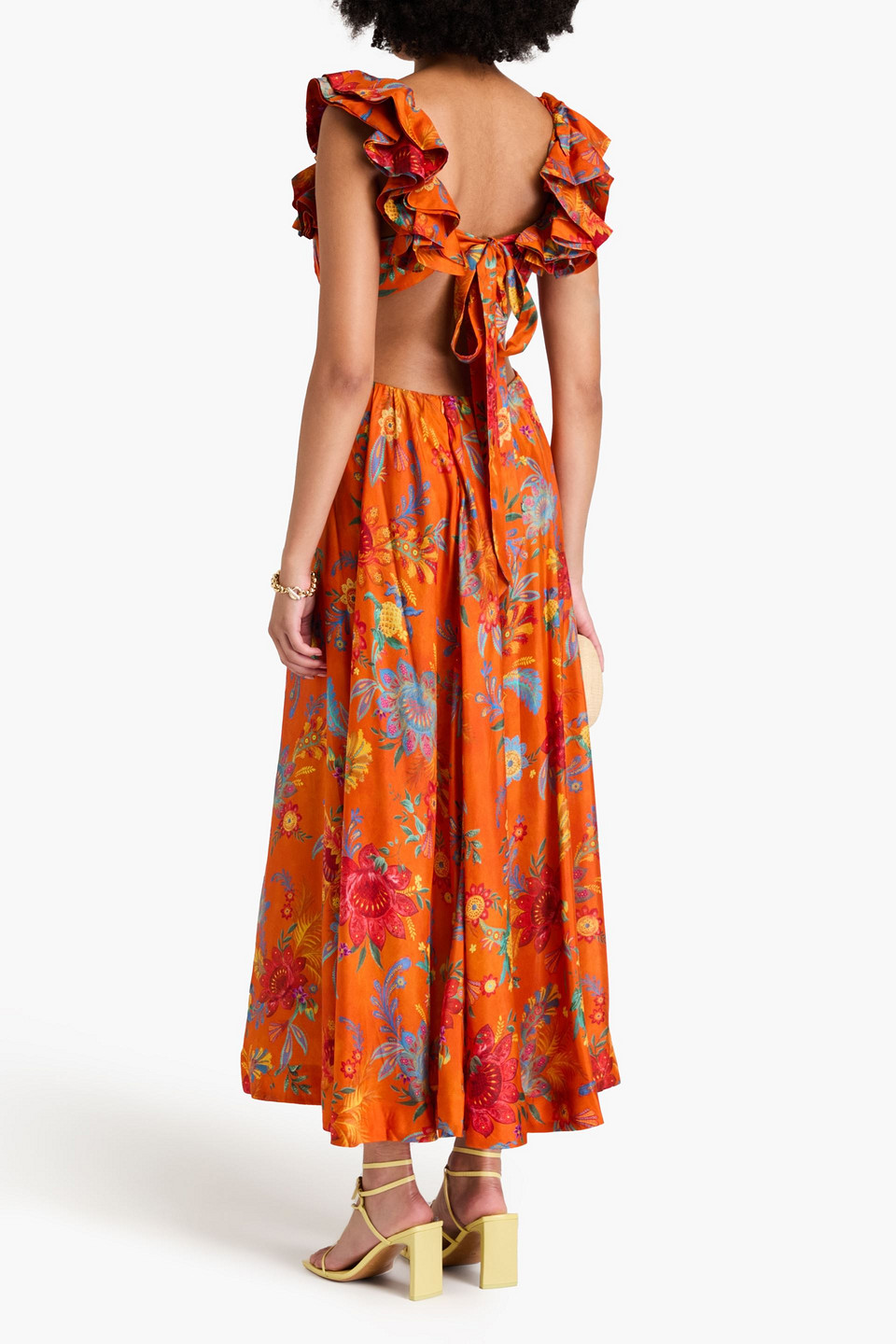 Shop Zimmermann Ginger Cutout Floral-print Silk Maxi Dress In Orange