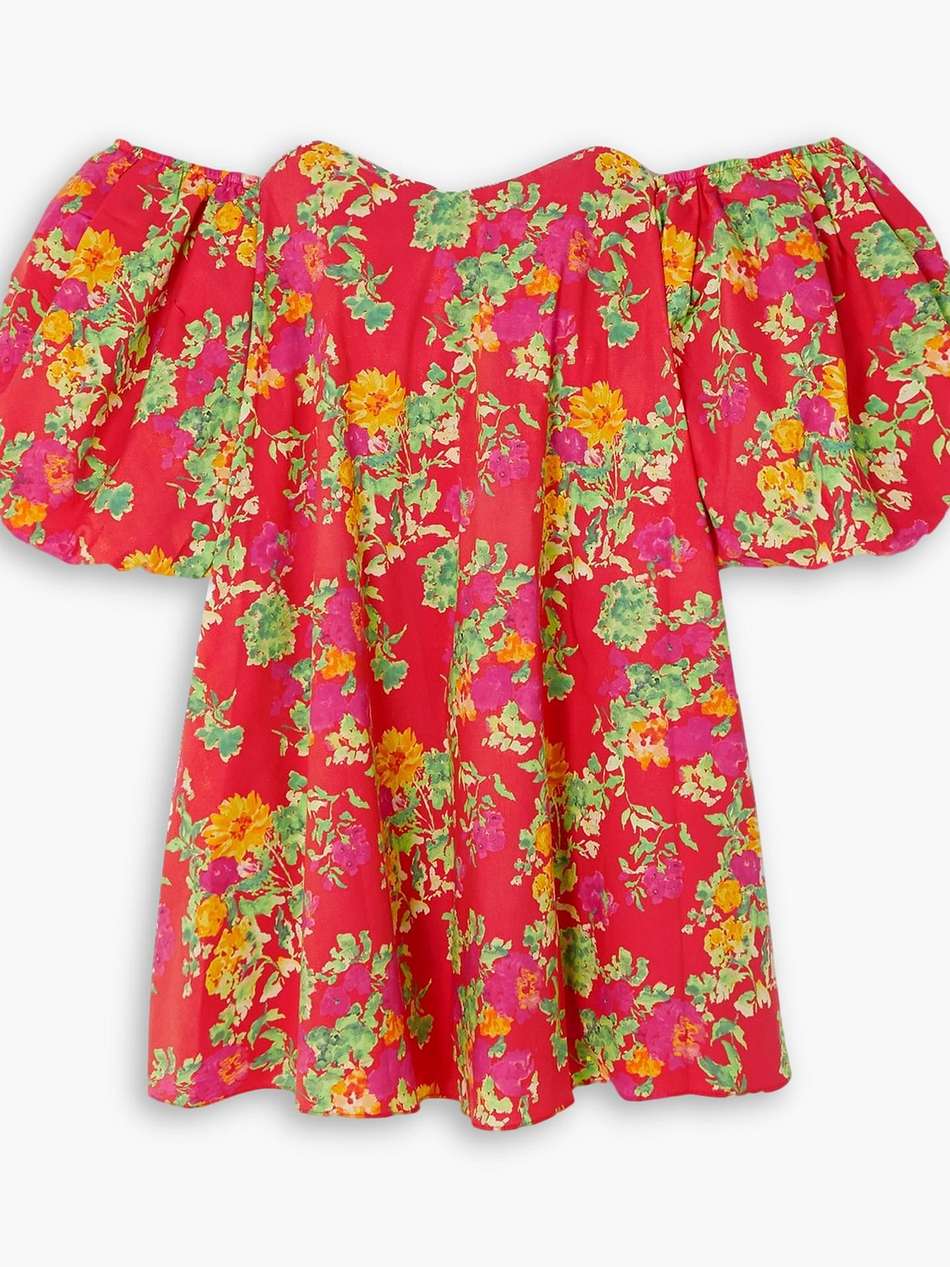 palmer off-the-shoulder floral-print cotton-blend poplin mini dress