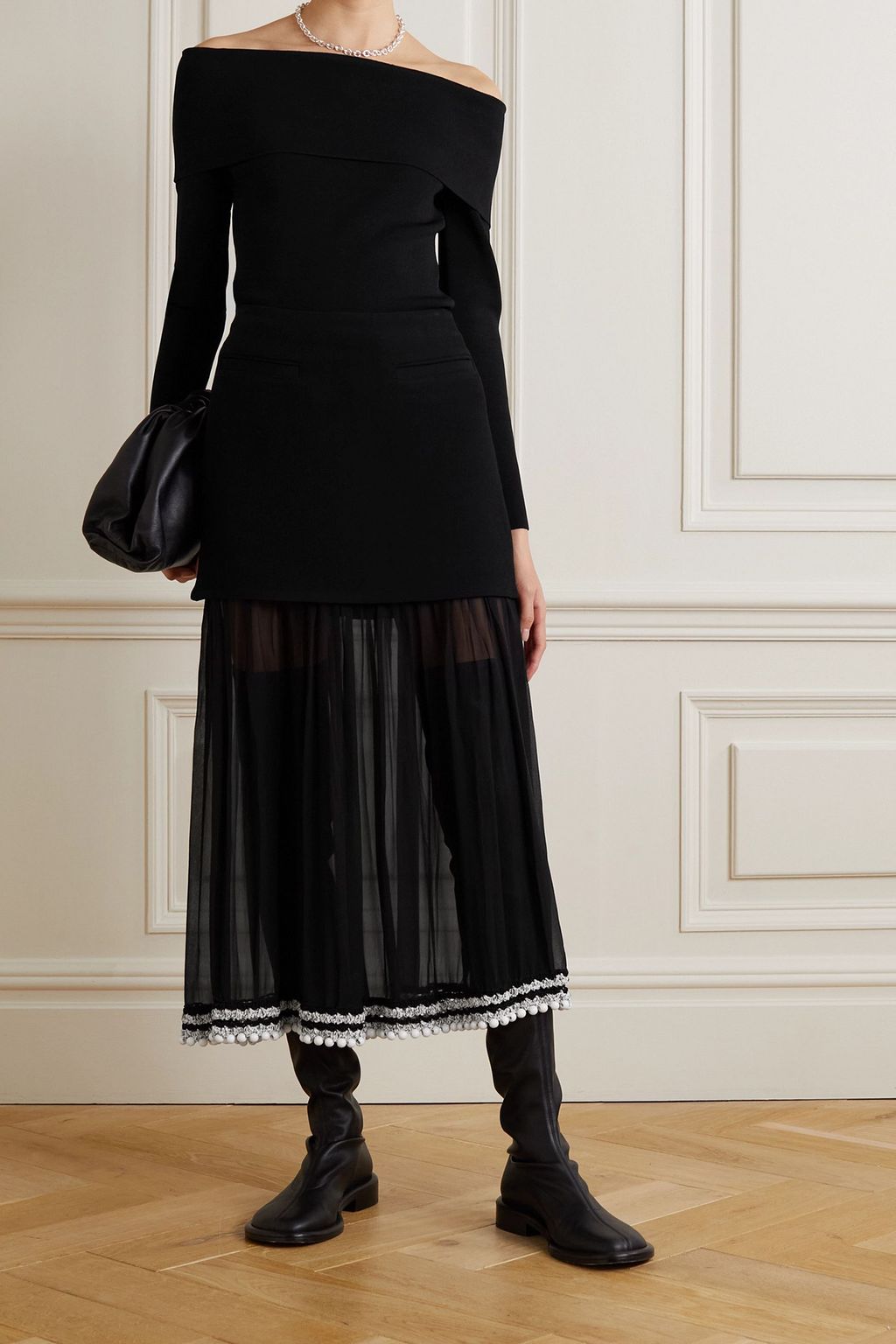 PROENZA SCHOULER بلوزة بأكتاف متدلّية من نسيج محبوك مطّاط