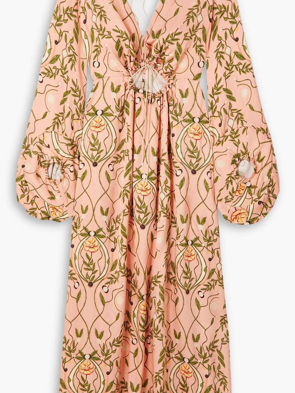francisca lunar cutout printed satin maxi dress