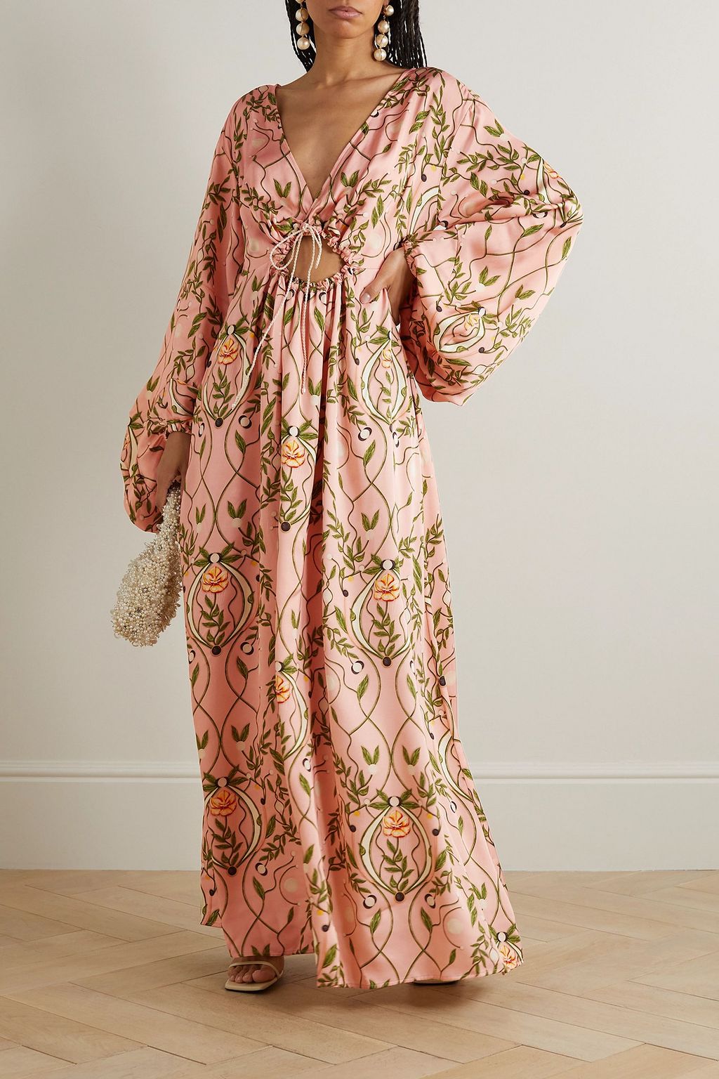 AGUA BY AGUA BENDITA Francisca Lunar cutout printed satin maxi dress