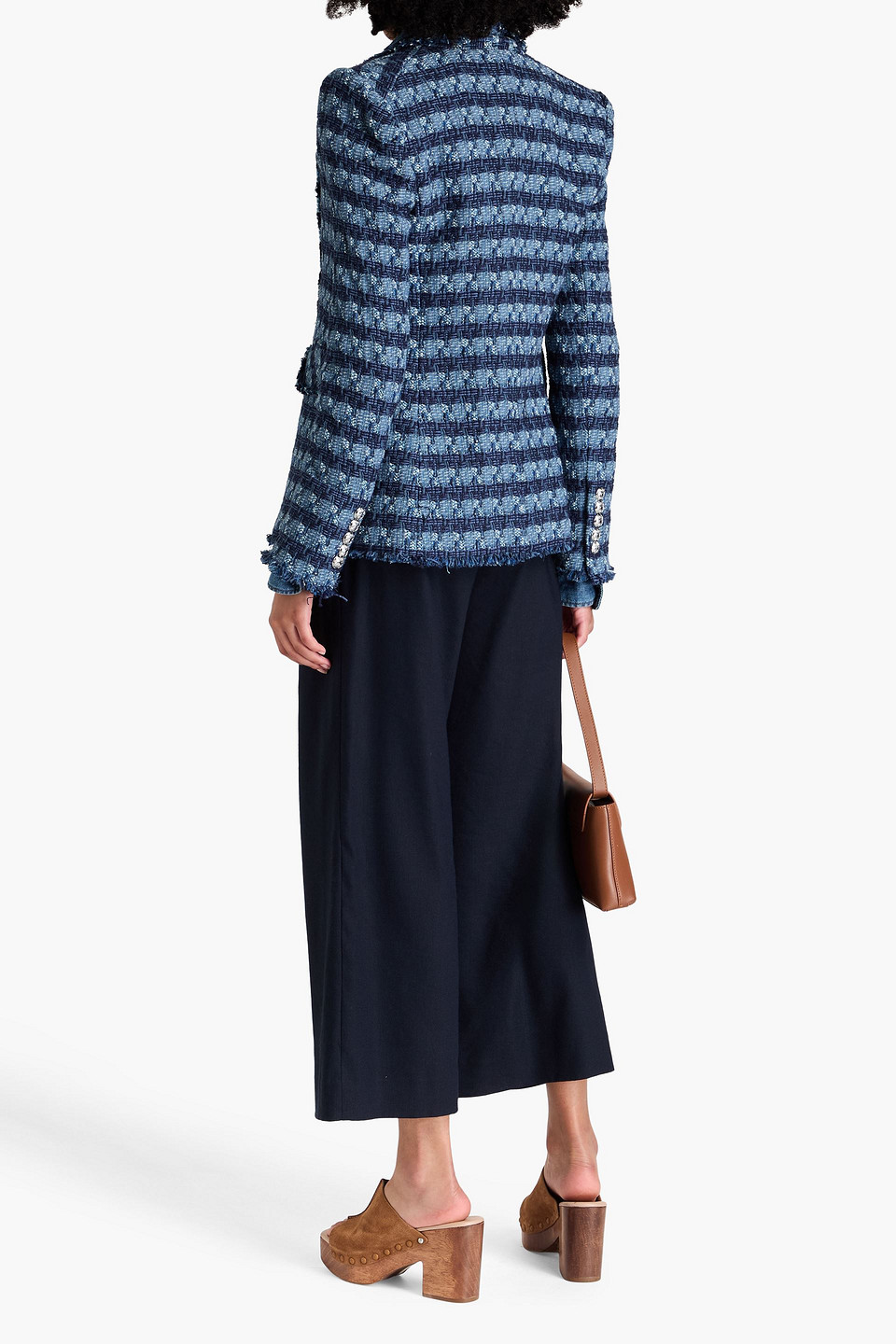 Veronica Beard Cutaway Dickey Striped Tweed Blazer In Slate Blue