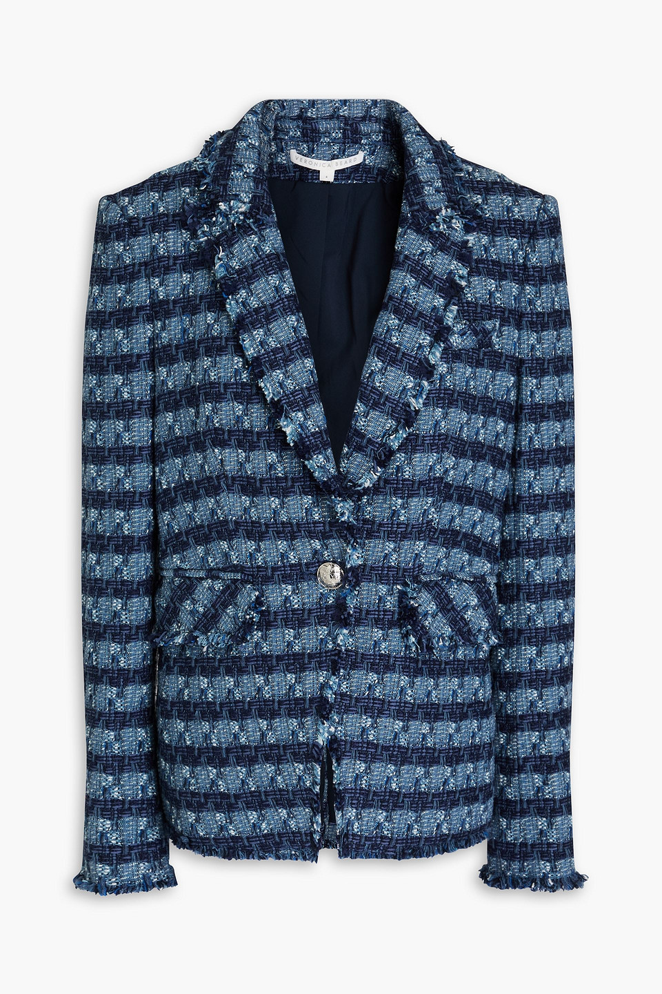 Veronica Beard Cutaway Dickey Striped Tweed Blazer In Slate Blue