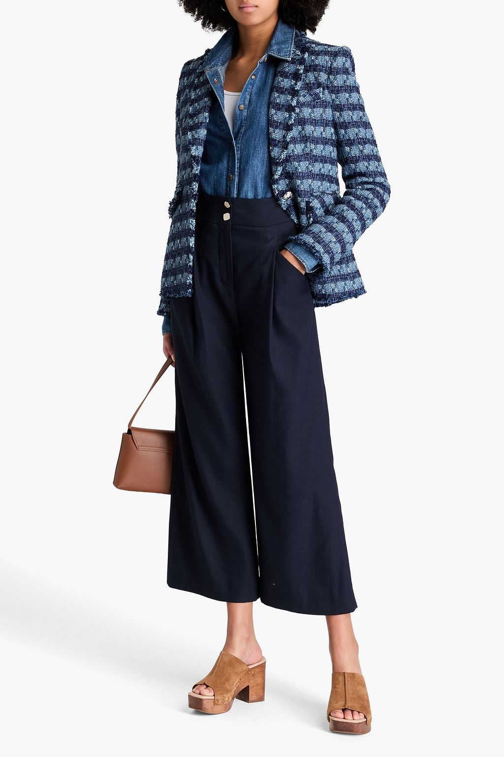 VERONICA BEARD Cutaway Dickey striped cotton-blend tweed blazer