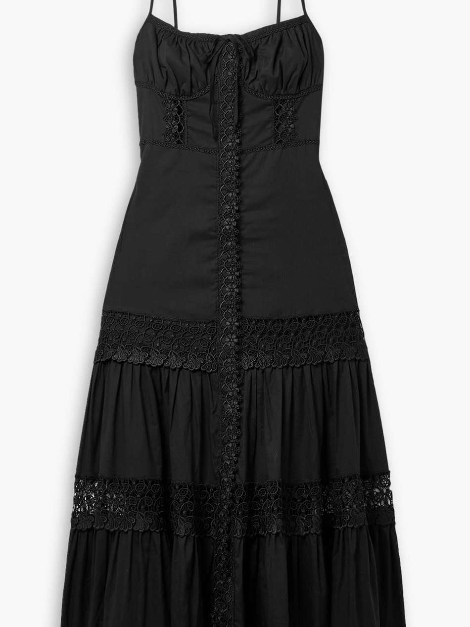 marisa tiered corded lace-trimmed cotton-blend voile maxi dress