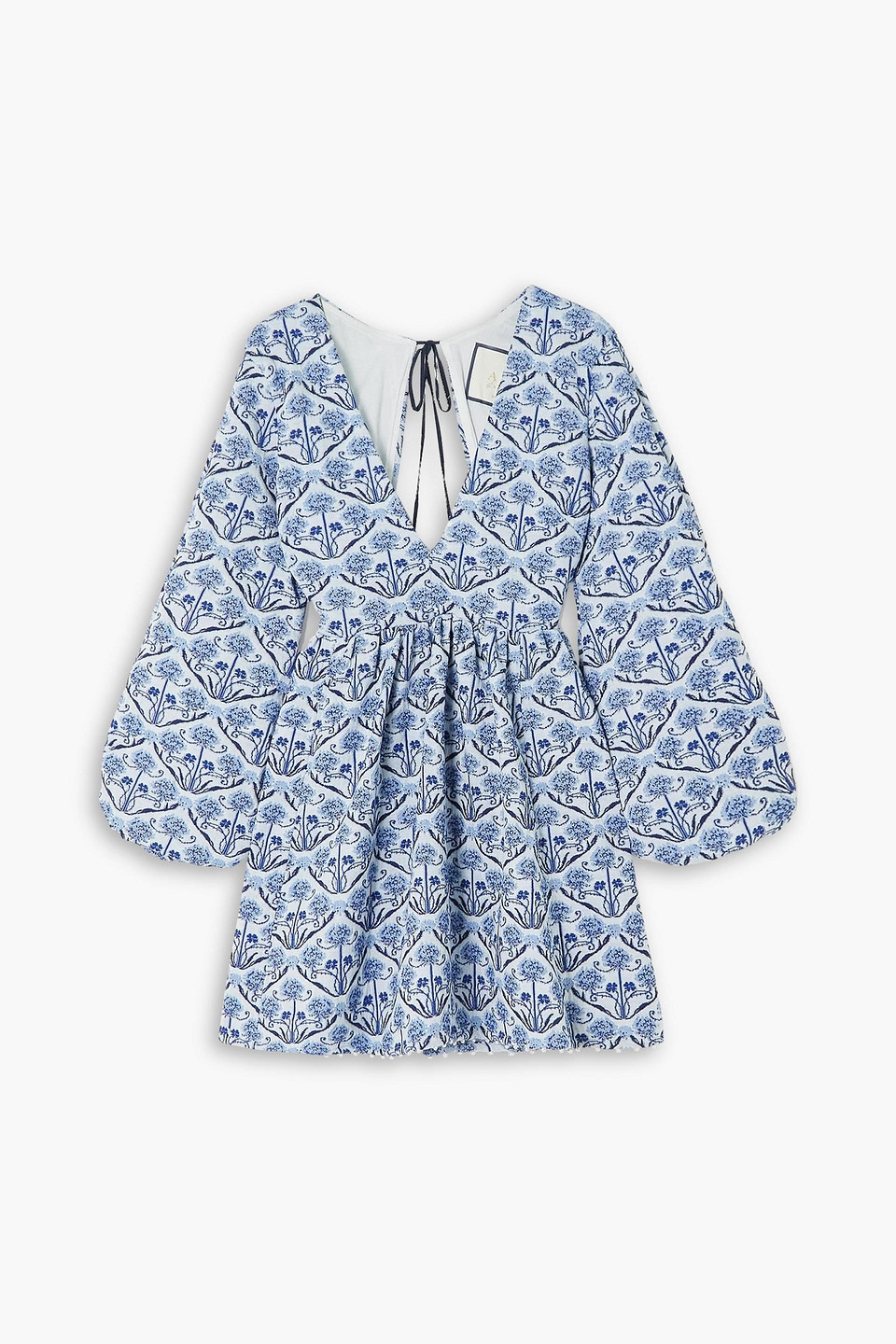 Agua By Agua Bendita Felicia Ventura Open-back Jacquard-knit Mini Dress In Blue