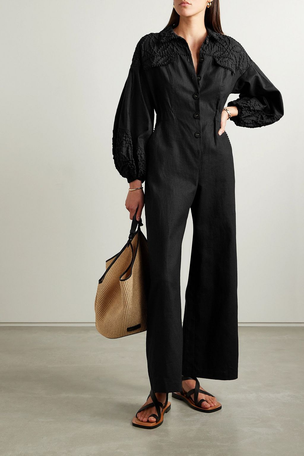 CHARO RUIZ IBIZA Kyony cloqué-trimmed ramie-blend jumpsuit