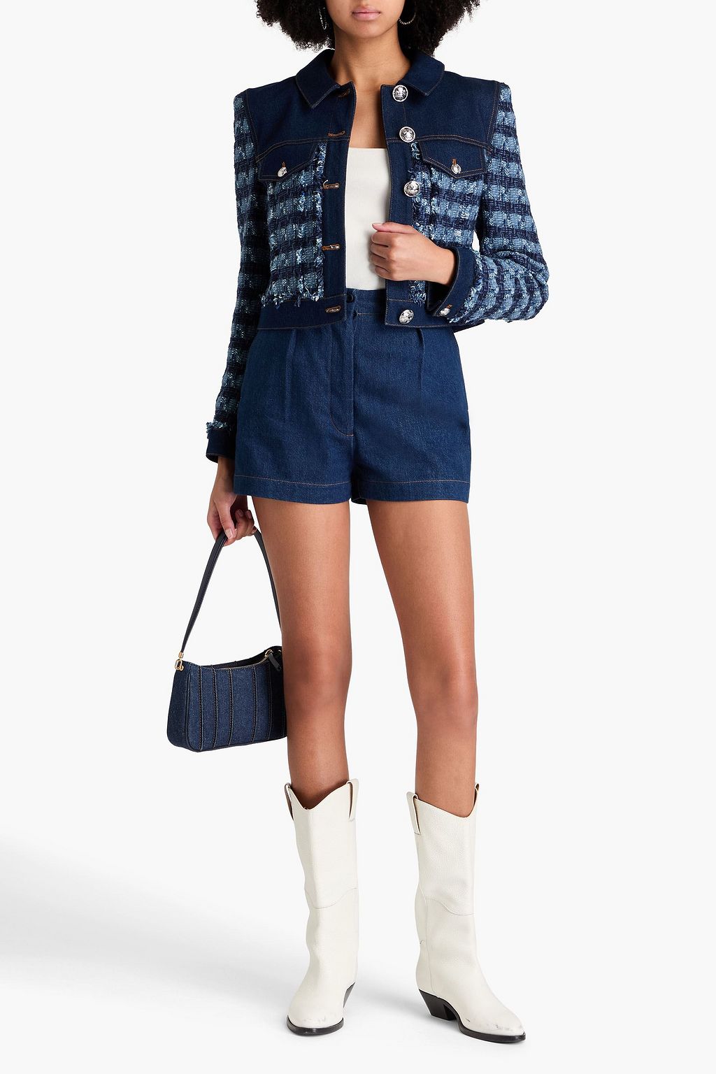 VERONICA BEARD Santo cotton-blend tweed and denim jacket