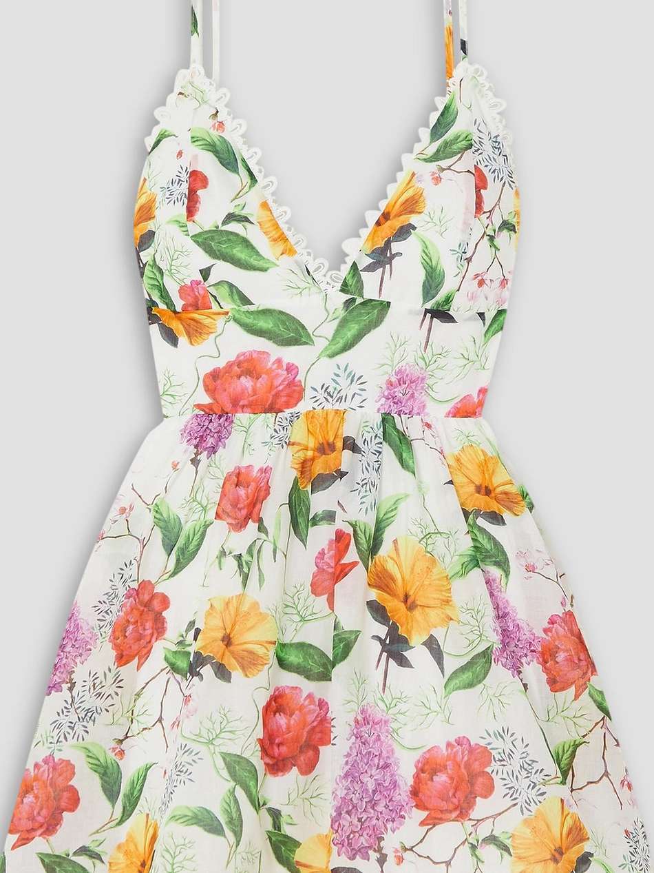 issya scalloped floral-print cotton-blend voile mini dress