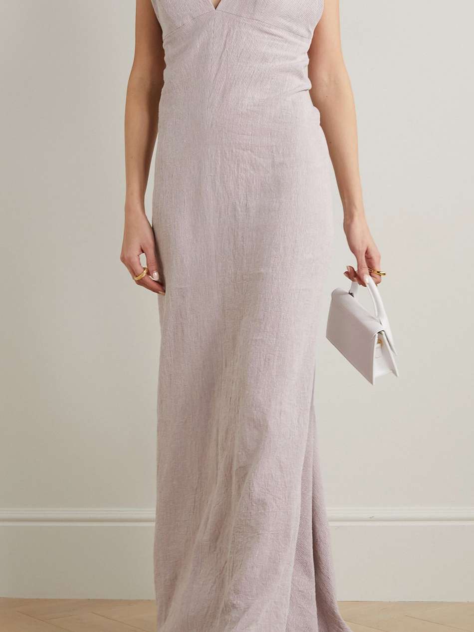 petra open-back striped linen maxi dress