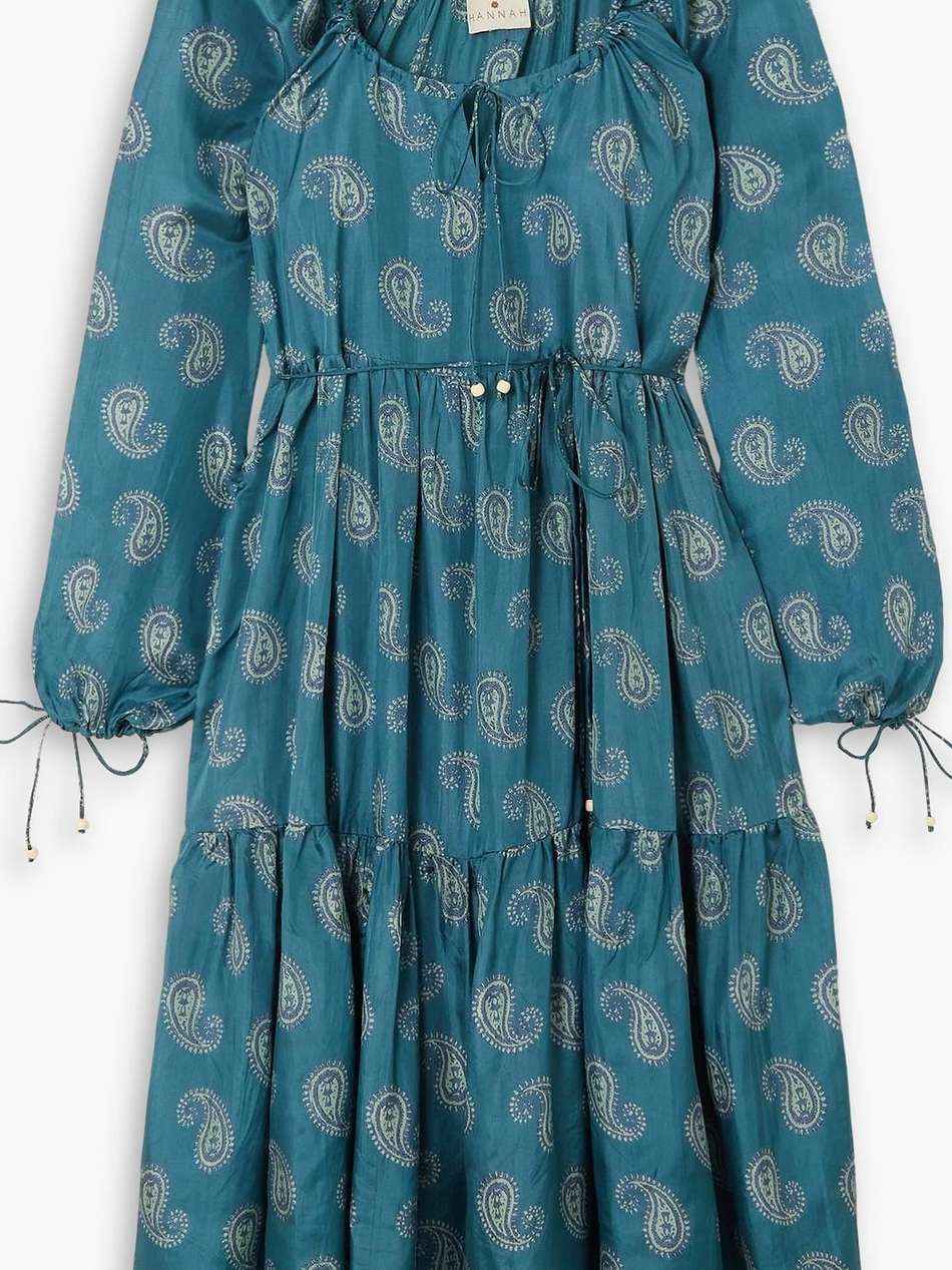 zoey tie-detailed tiered paisley-print silk-habotai midi dress