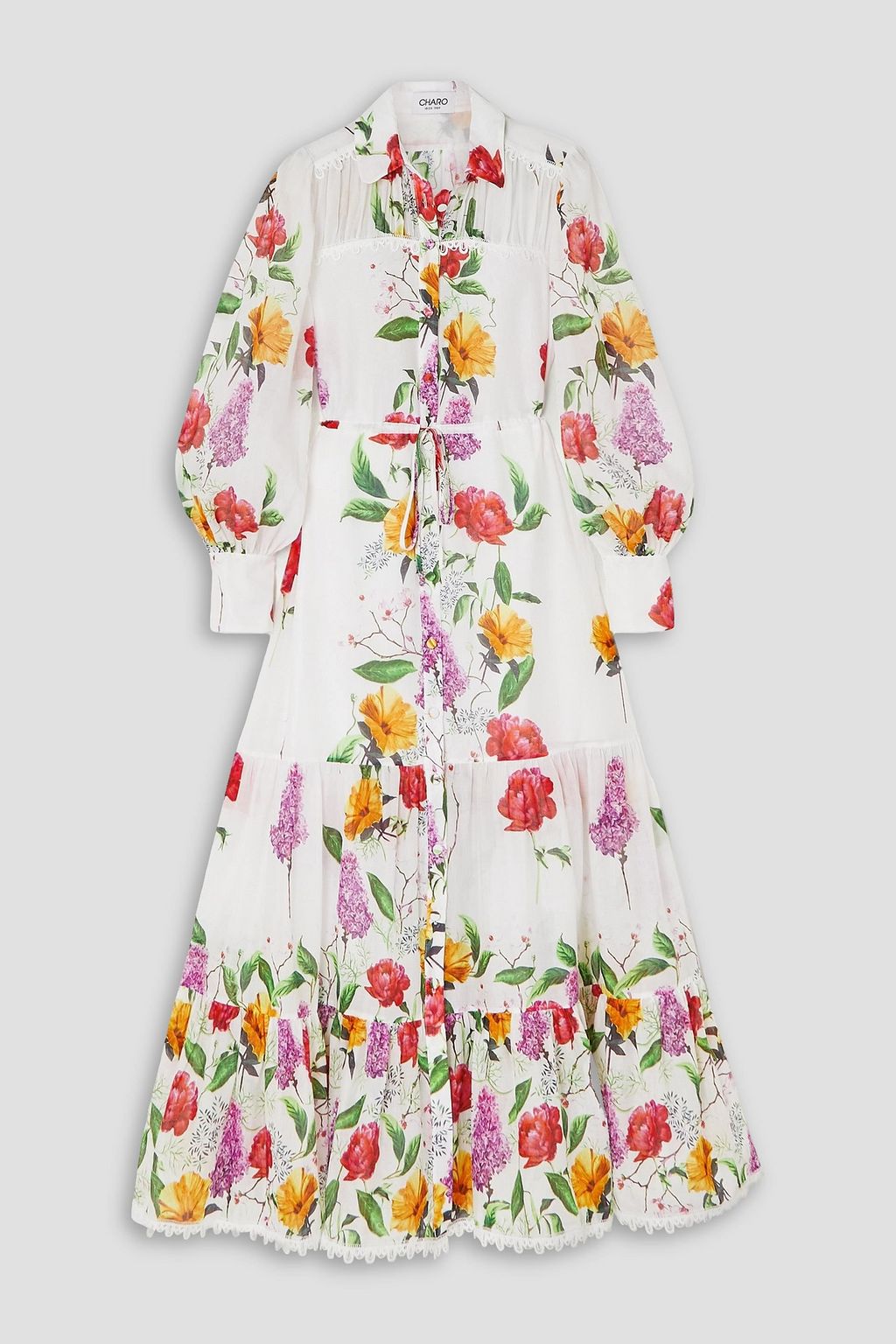 CHARO RUIZ IBIZA Begonia lace-trimmed tiered floral-print cotton 