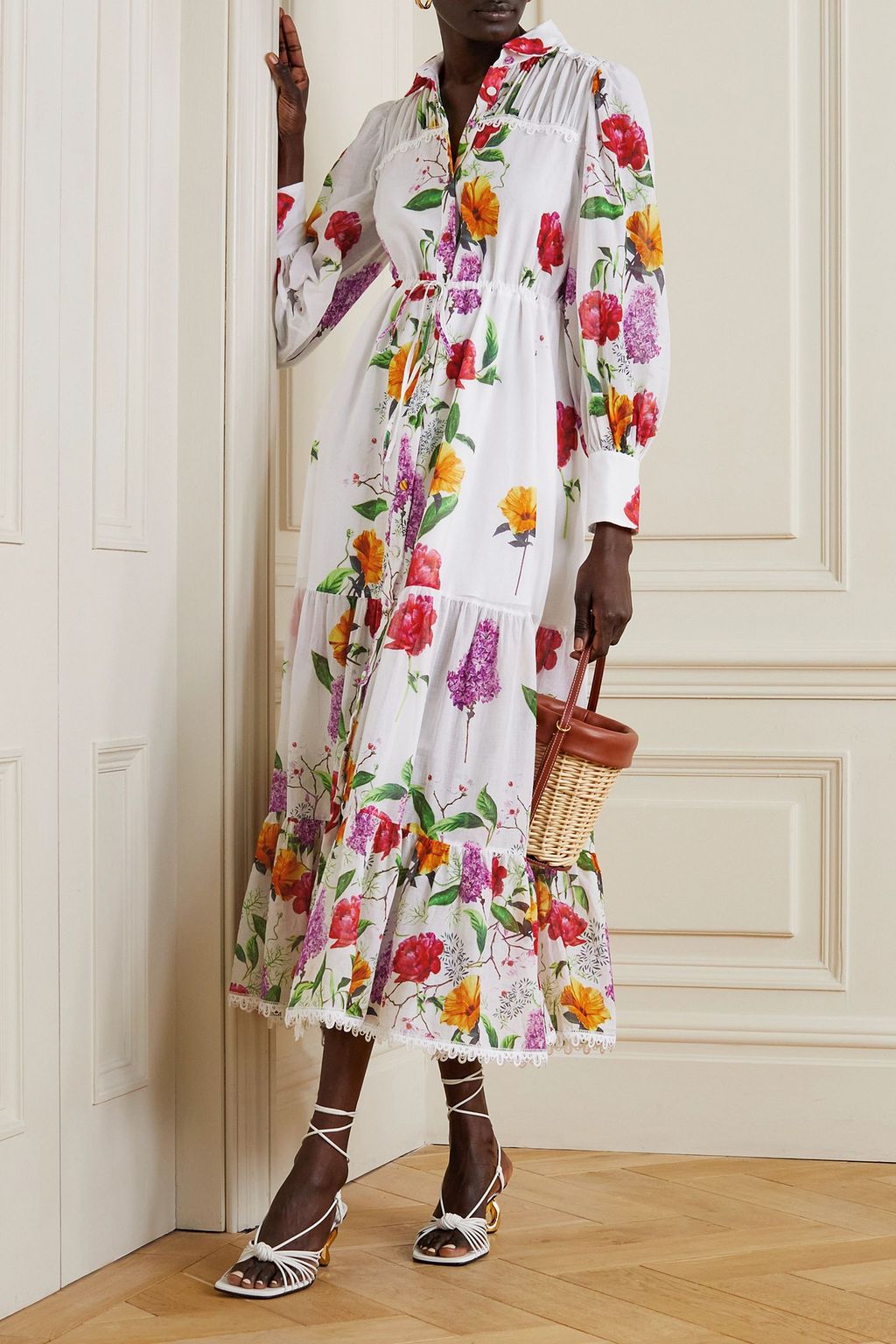 CHARO RUIZ IBIZA Begonia lace-trimmed tiered floral-print cotton 