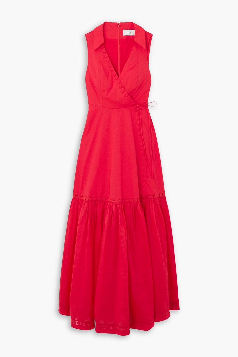 Joslin Camilla Wrap-effect Cotton-poplin Maxi Dress In Red
