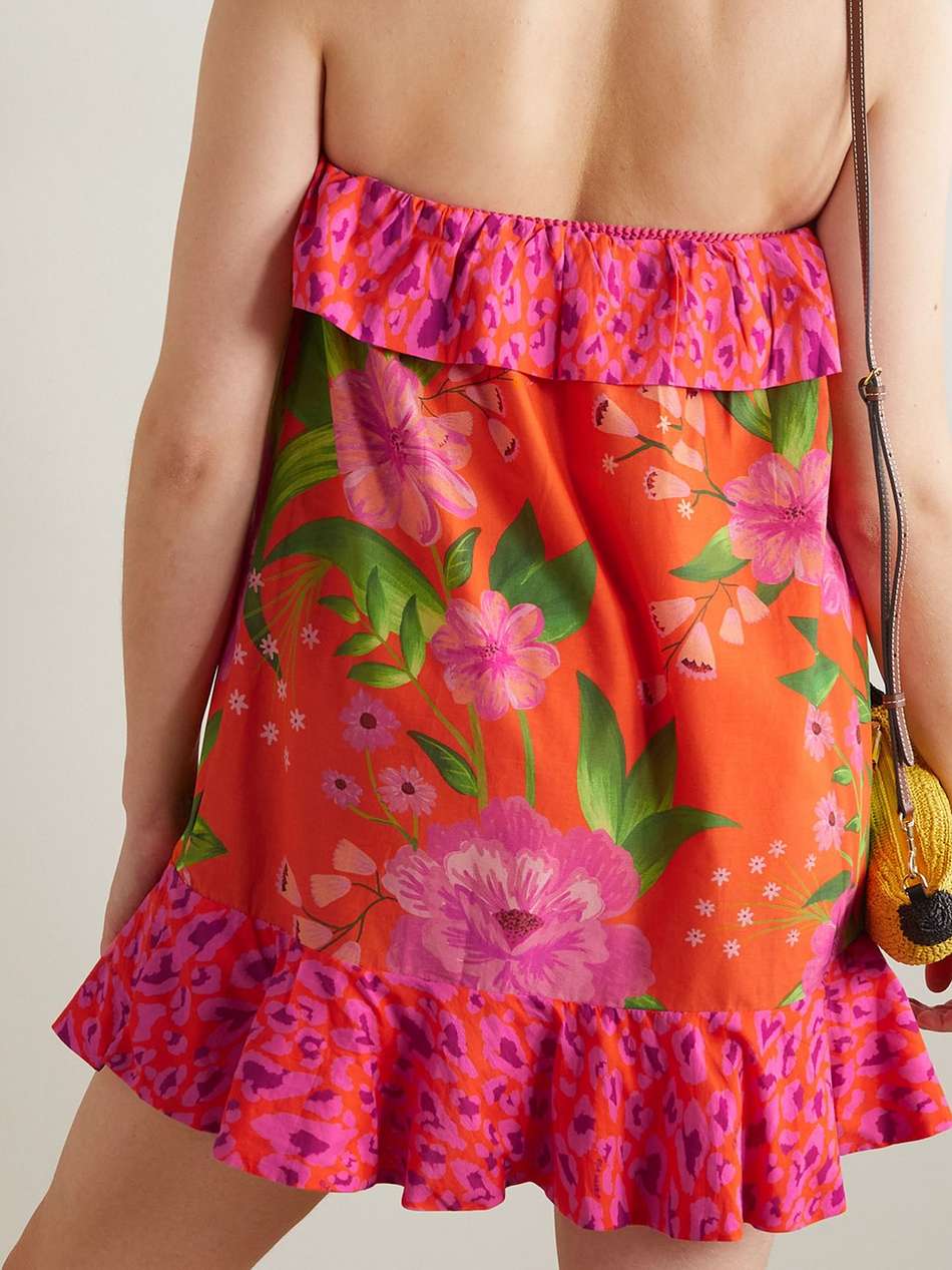 romantic garden and pop short strapless printed cotton coverup