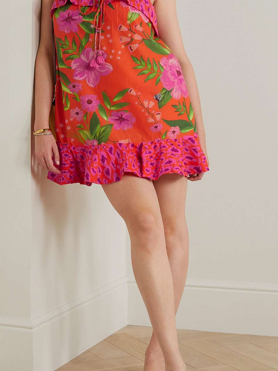 romantic garden and pop short strapless printed cotton coverup