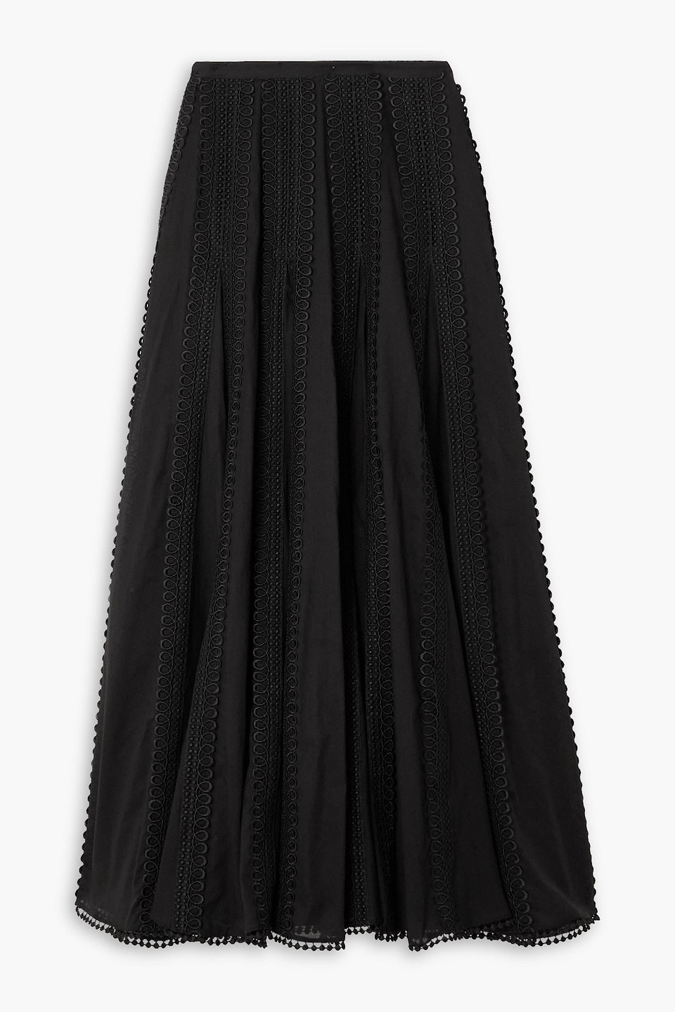 Charo Ruiz Viola Guipure Lace-trimmed Cotton-blend Voile Maxi Skirt In Black