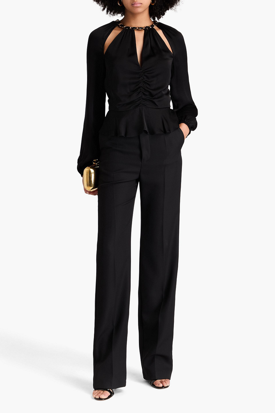 Veronica Beard Yulita Chain-embellished Silk-blend Satin Top In Black