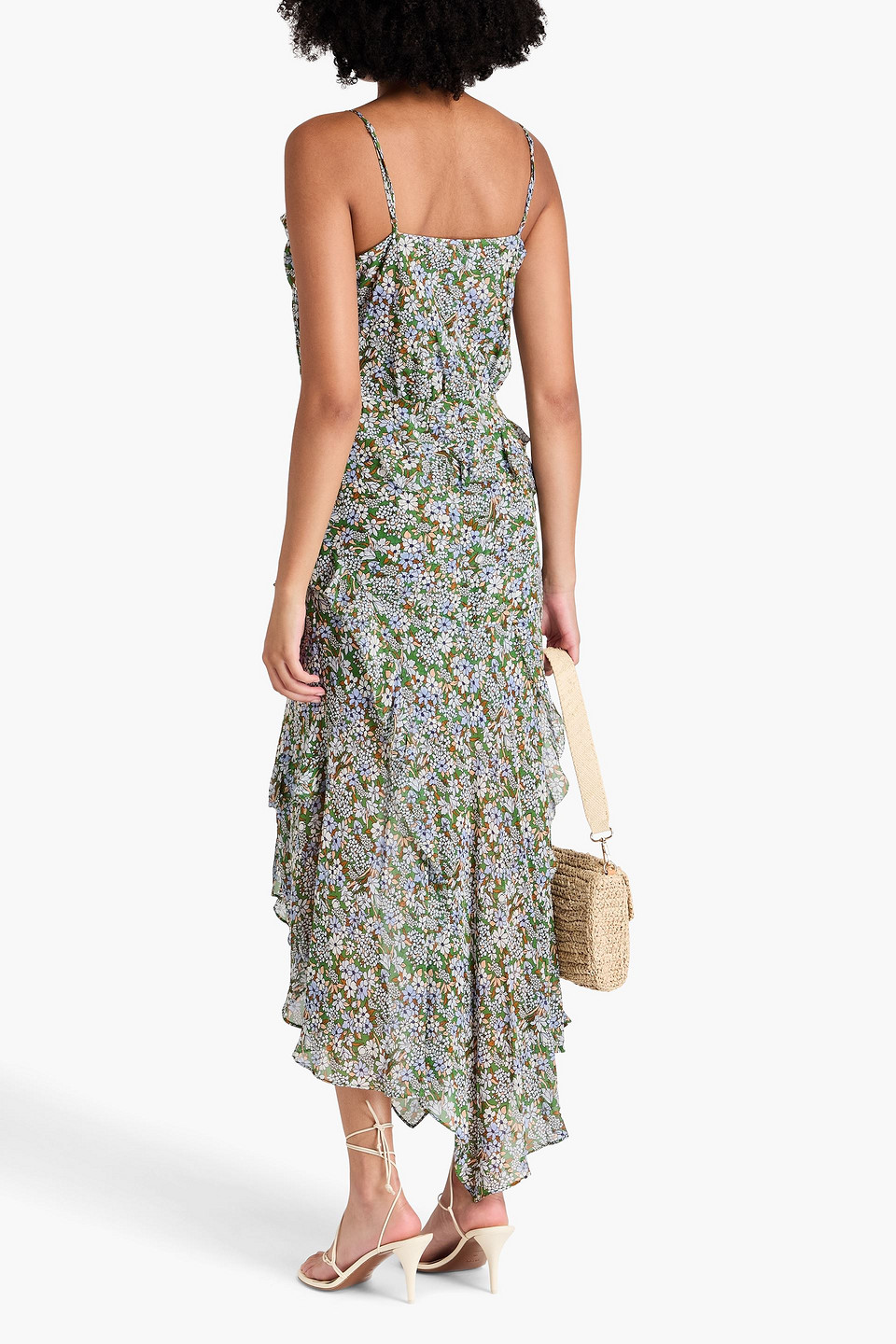 Shop Veronica Beard Avenel Ruffled Floral-print Silk-georgette Midi Dress In Green