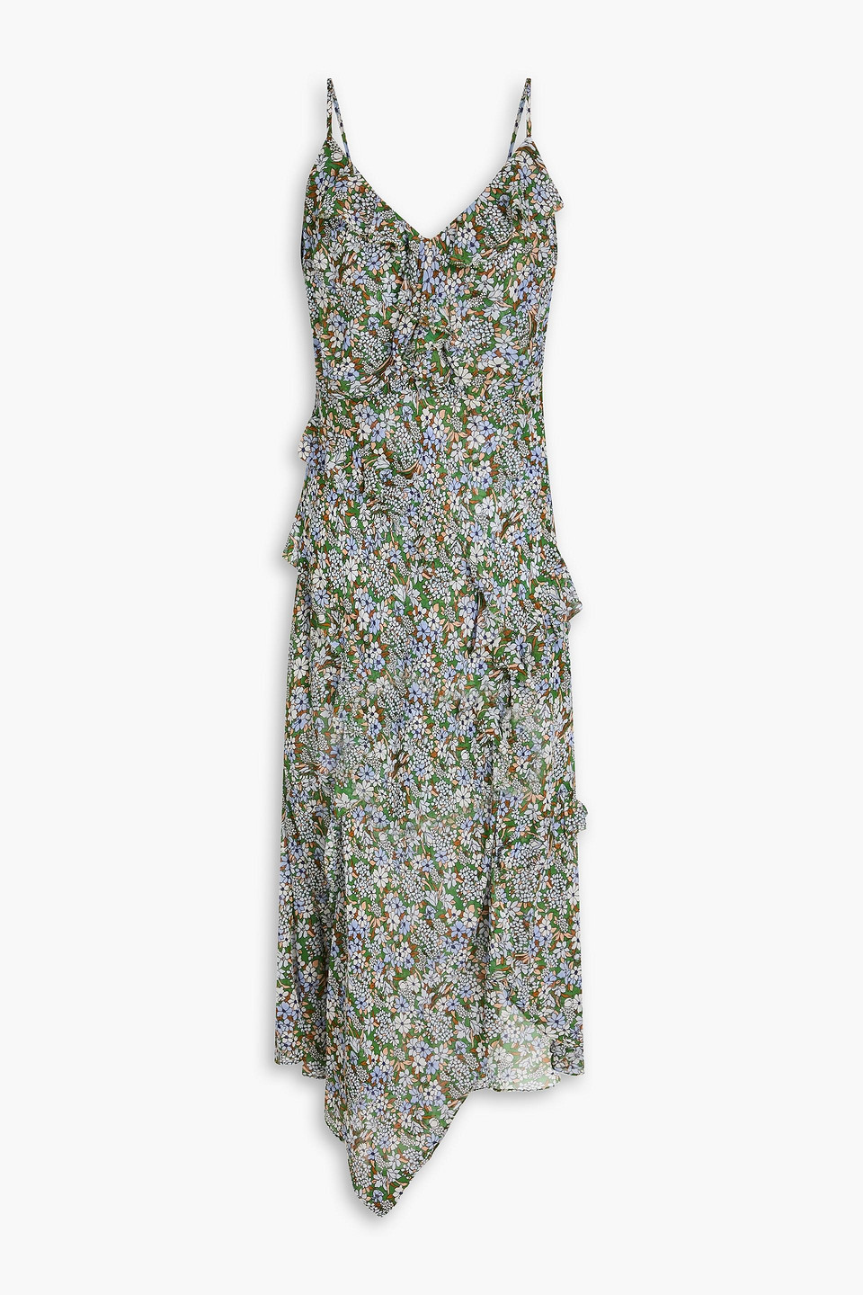 Veronica Beard Avenel Ruffled Floral-print Silk-georgette Midi Dress In Green