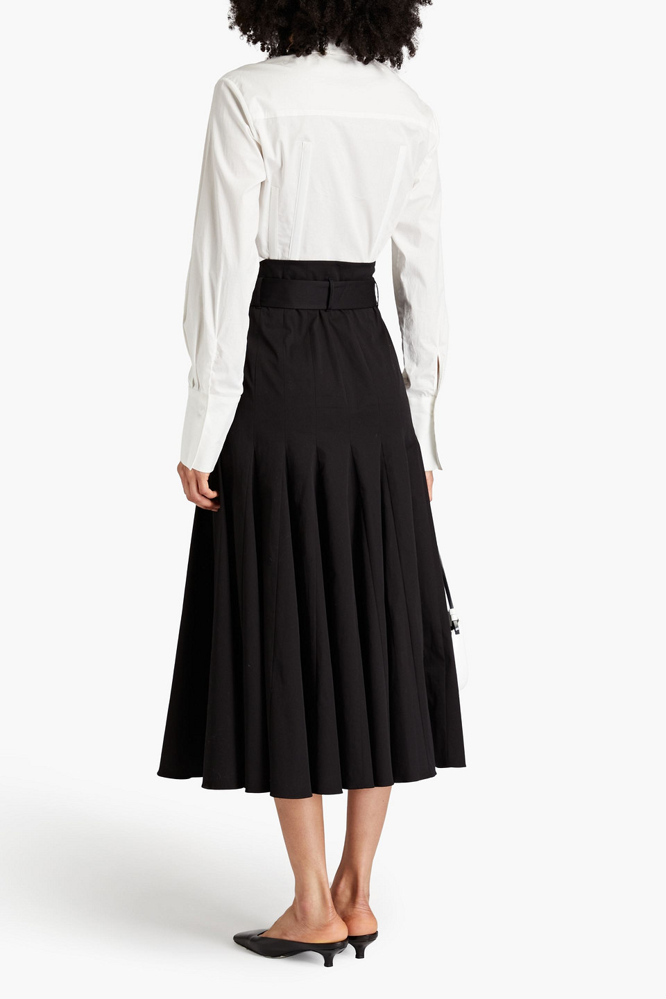 Shop Another Tomorrow Belted Cotton-blend Twill Midi Skirt In Black
