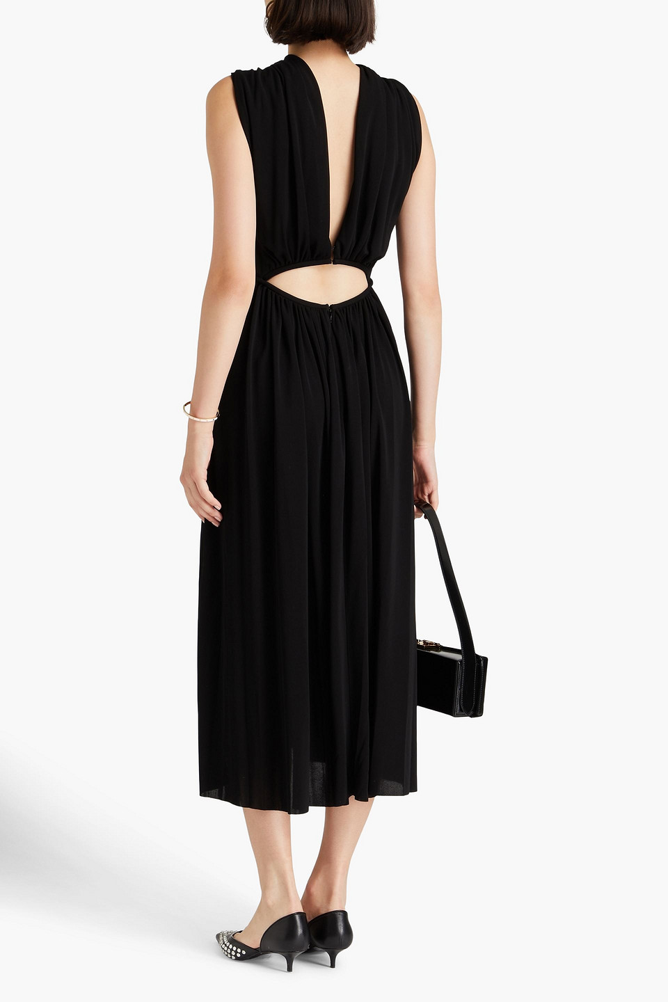 Another Tomorrow Cutout Gathered Stretch-jersey Maxi Dress In Black