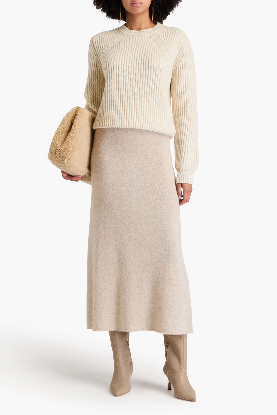 Shop Another Tomorrow Ribbed Cashmere And Wool-blend Sweater In Ivory