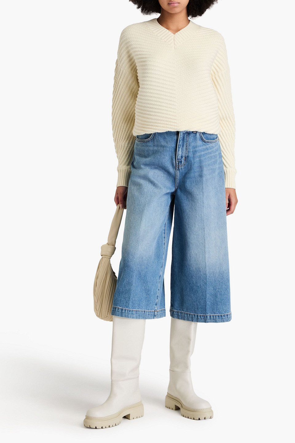 Shop Another Tomorrow Ribbed Wool Sweater In Cream