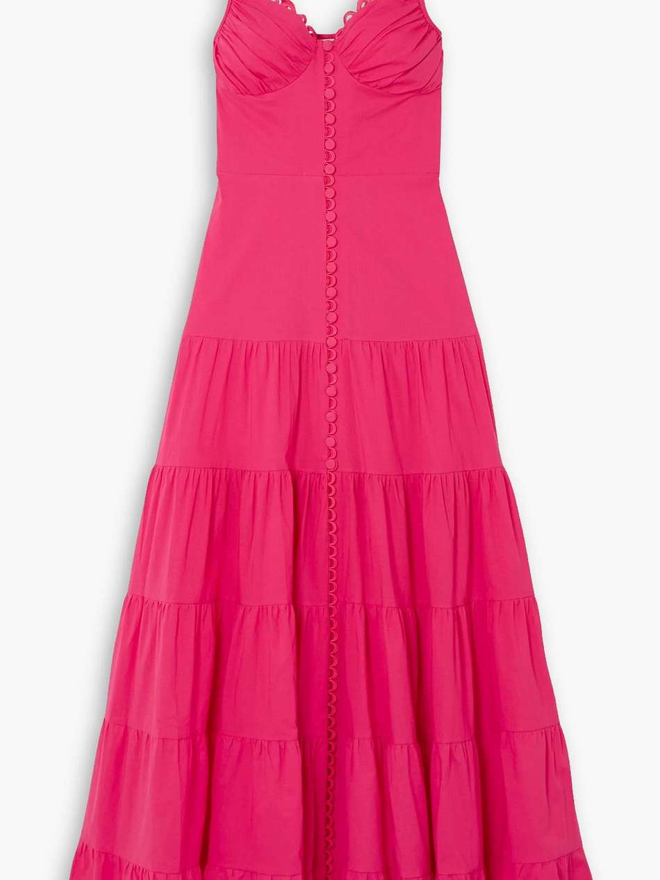 melia scalloped tiered cotton-blend voile maxi dress
