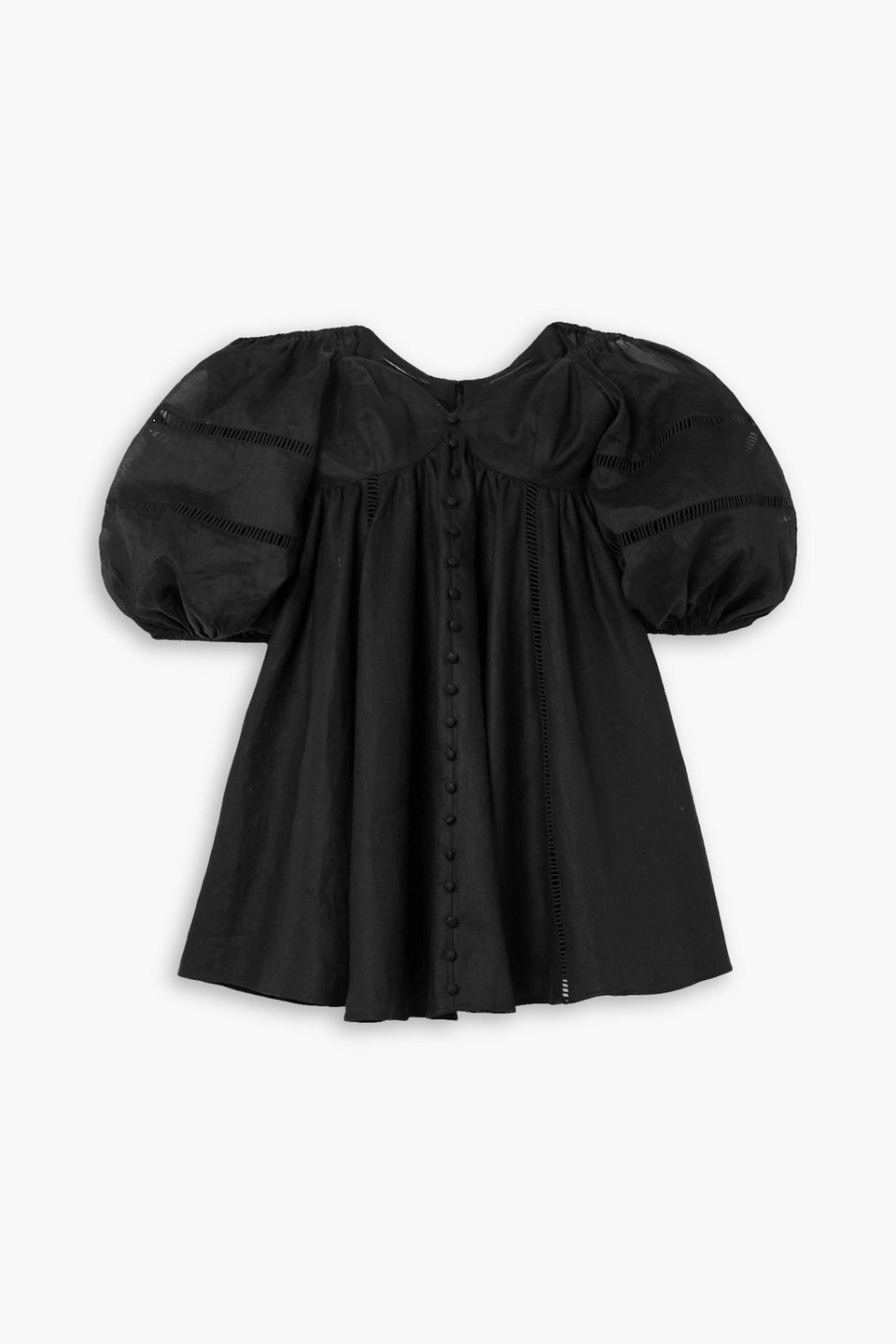 Joslin Ingrid Off-the-shoulder Pleated Linen Mini Dress In Black