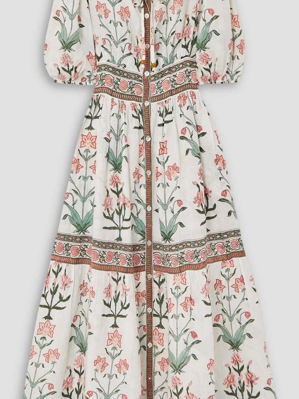 camilla pleated floral-print linen maxi dress