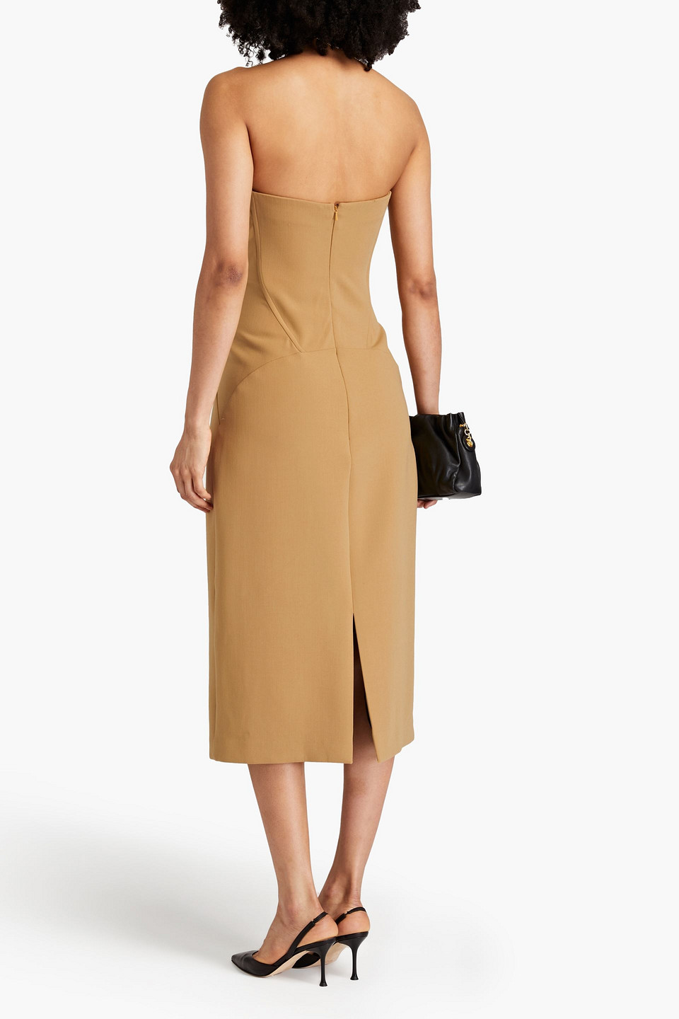 ANOTHER TOMORROW DOPIO STRAPLESS CREPE MIDI DRESS