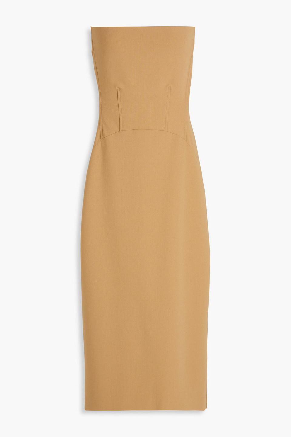 Another Tomorrow Doppio Structured Wool Midi Dress In Hazelnut
