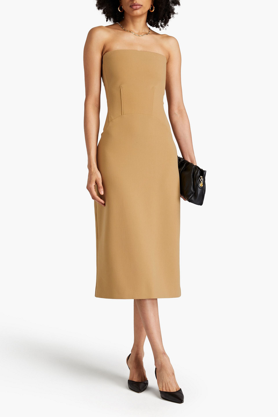 ANOTHER TOMORROW DOPIO STRAPLESS CREPE MIDI DRESS