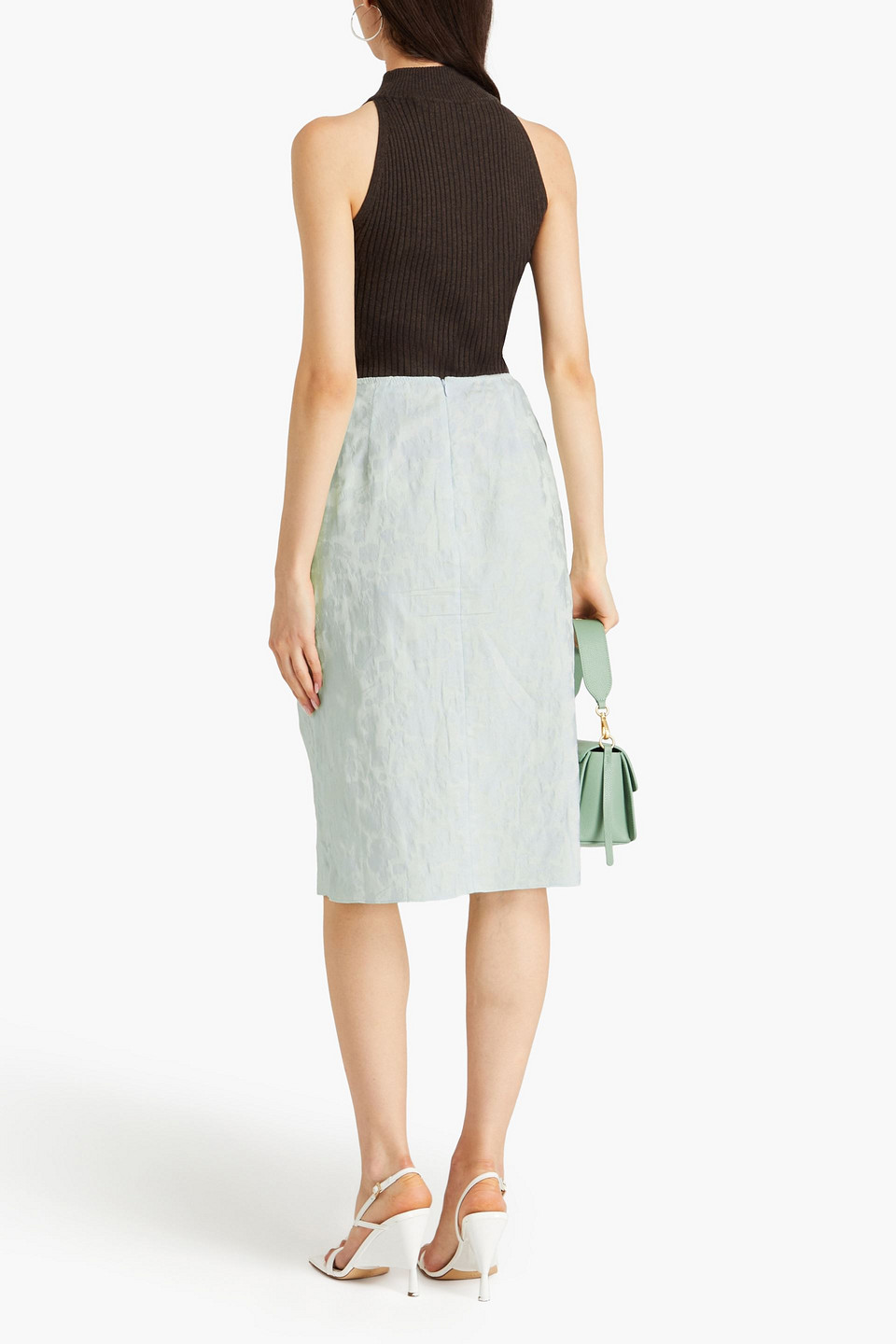 Bite Studios Floral Jacquard Organic Cotton Blend Skirt In Mint