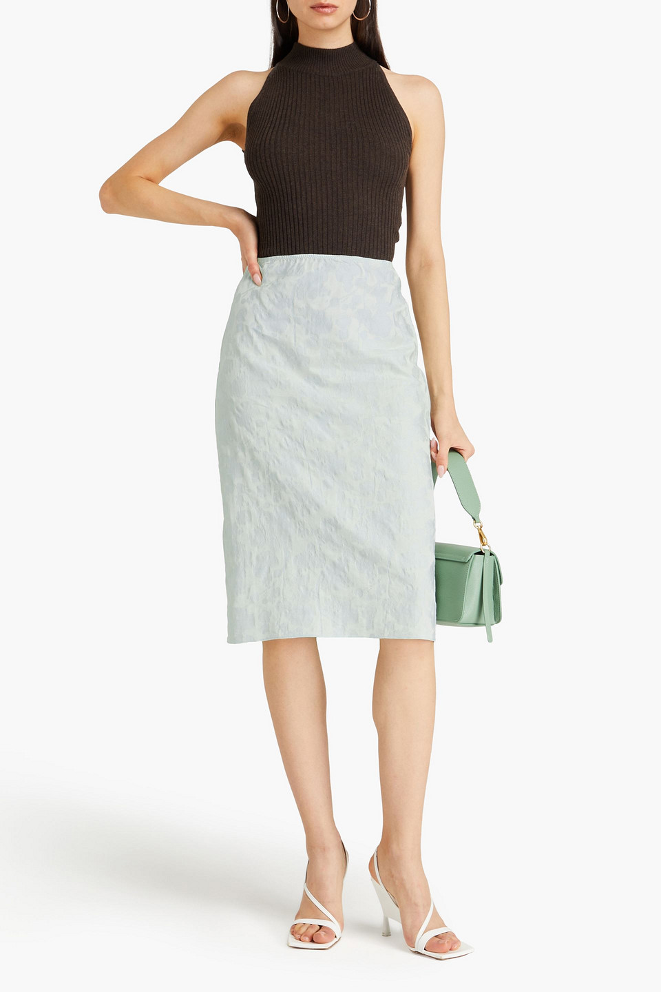 Bite Studios Floral Jacquard Organic Cotton Blend Skirt In Mint