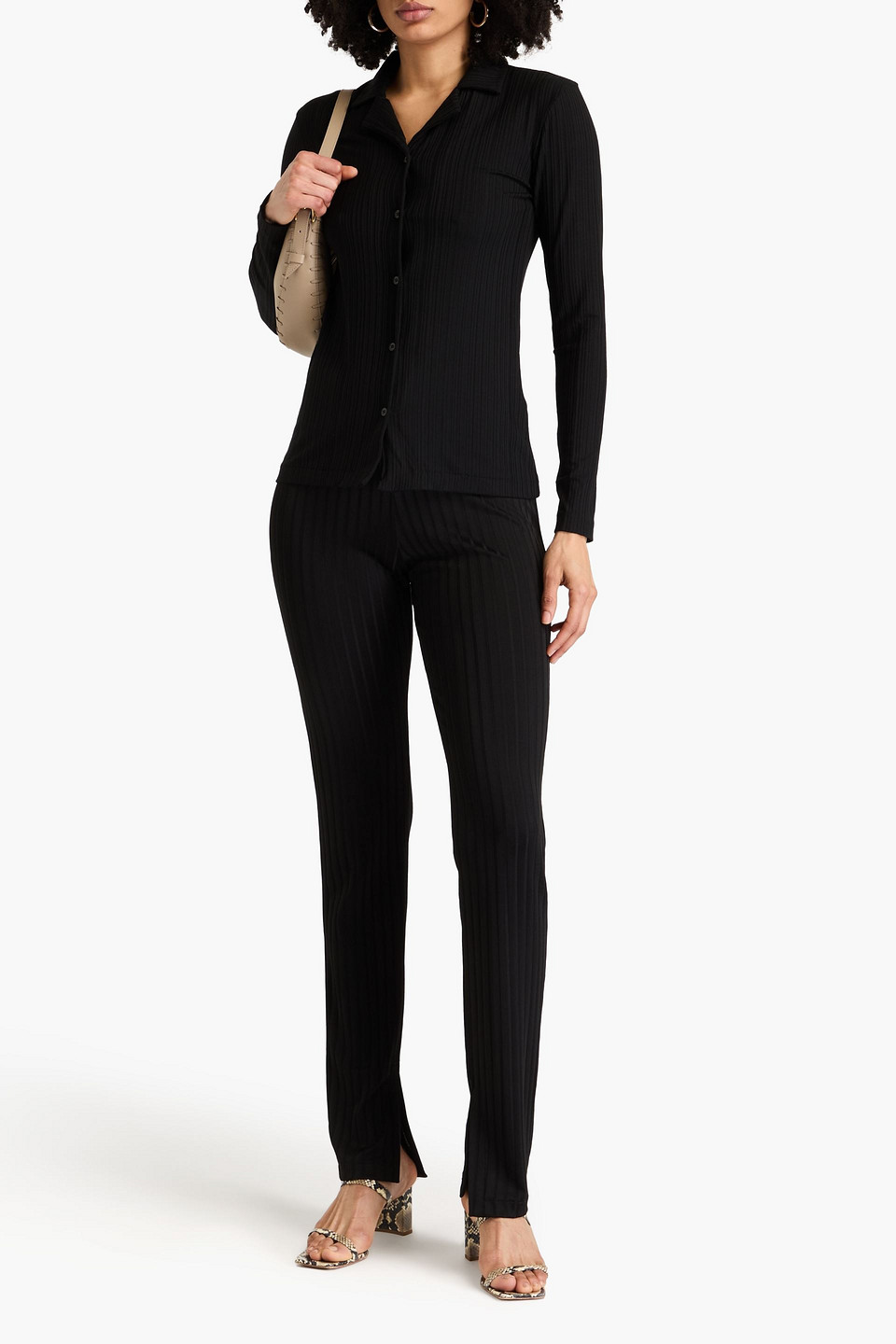 Shop Bite Studios Ribbed Jersey Straight-leg Pants In Black