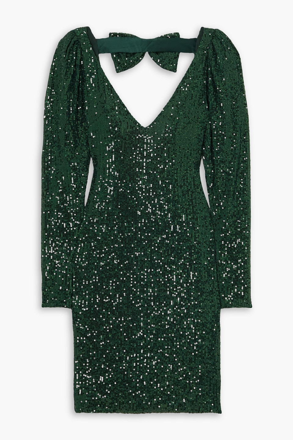 Caroline Constas Julia Bow-detailed Sequined Tulle Mini Dress In Forest Green