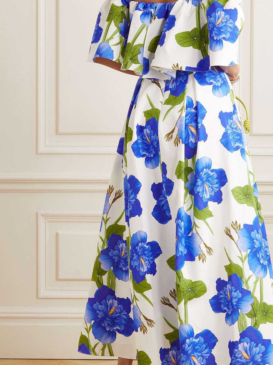 giovanna off-the-shoulder floral-print twill maxi dress
