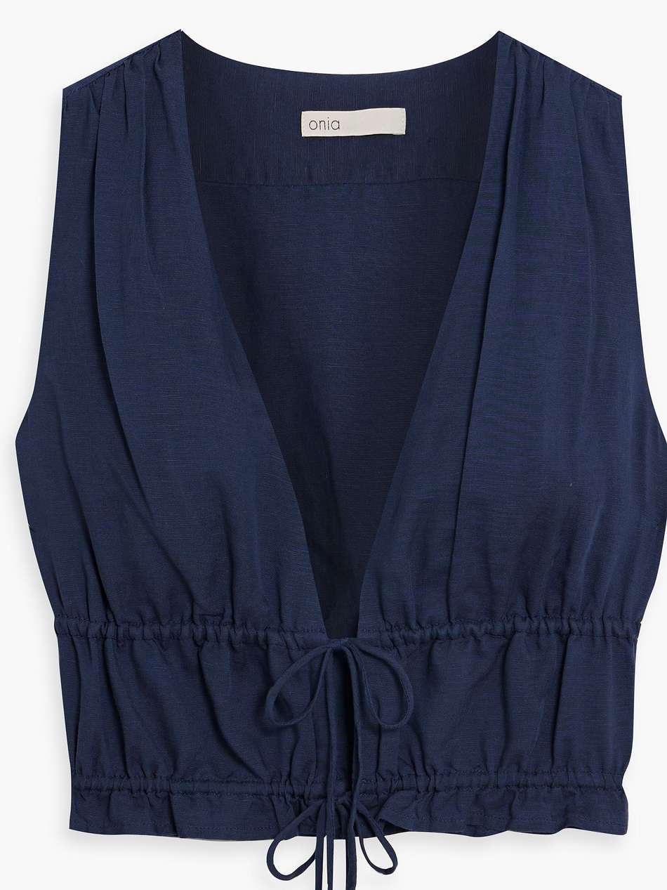 cropped linen and lyocell-blend top