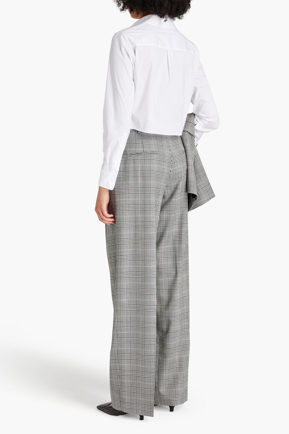 ANOTHER TOMORROW PLEATED PRINCE OF WALES CHECKED WOOL-BLEND WIDE-LEG PANTS