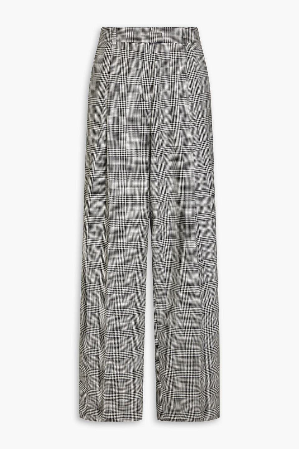 Another Tomorrow Pleated Prince Of Wales Checked Wool-blend Wide-leg Pants In Gray