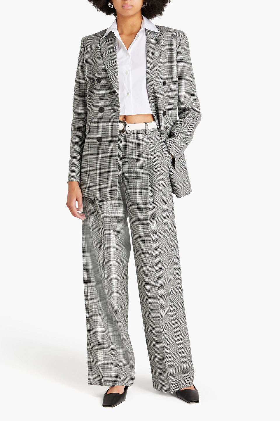 ANOTHER TOMORROW PLEATED PRINCE OF WALES CHECKED WOOL-BLEND WIDE-LEG PANTS