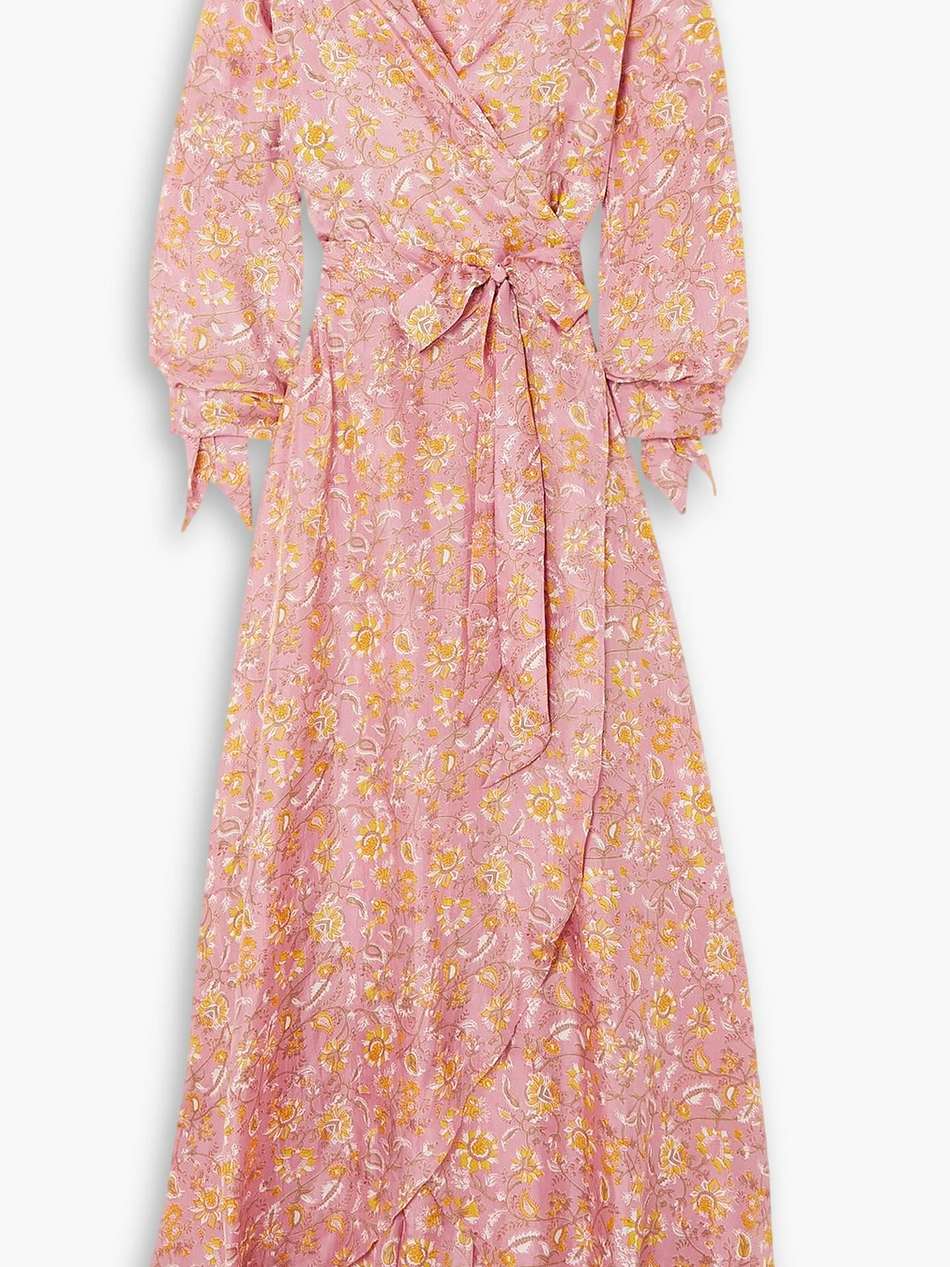 luna floral-print silk wrap maxi dress