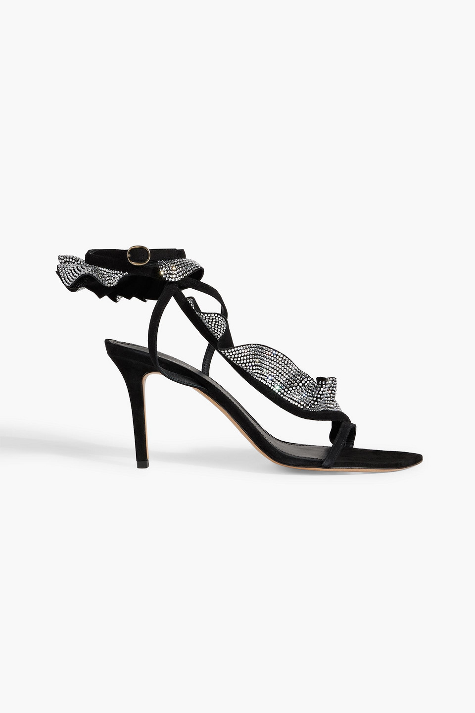Isabel Marant Alime Crystal-embellished Ruffled Suede Sandals In Black