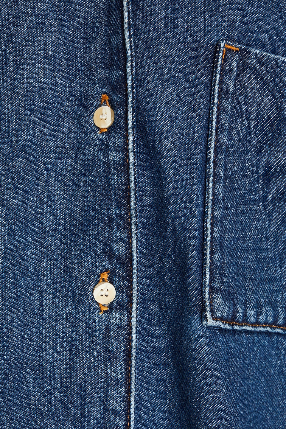Bite Studios Denim-trimmed Cotton Shirt In Mid Denim