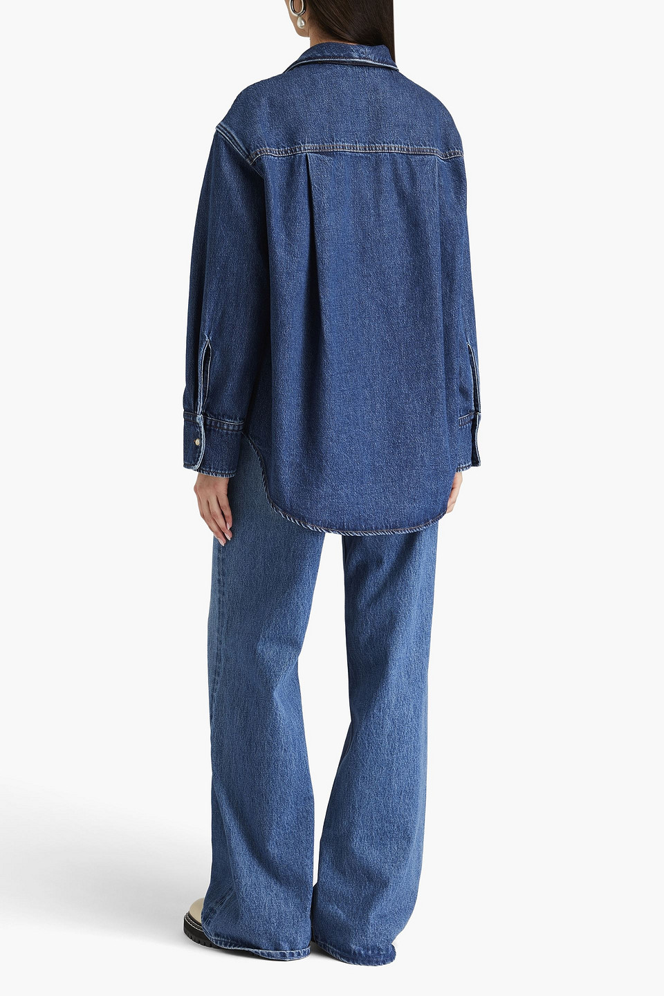 Bite Studios Denim-trimmed Cotton Shirt In Mid Denim