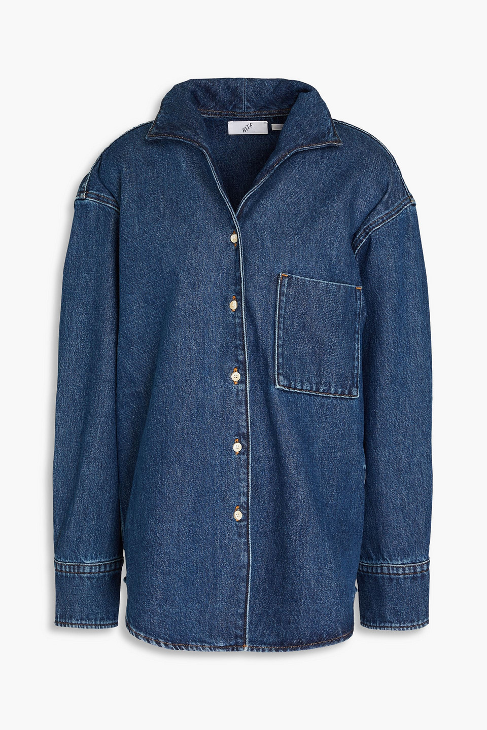 Bite Studios Denim-trimmed Cotton Shirt In Mid Denim