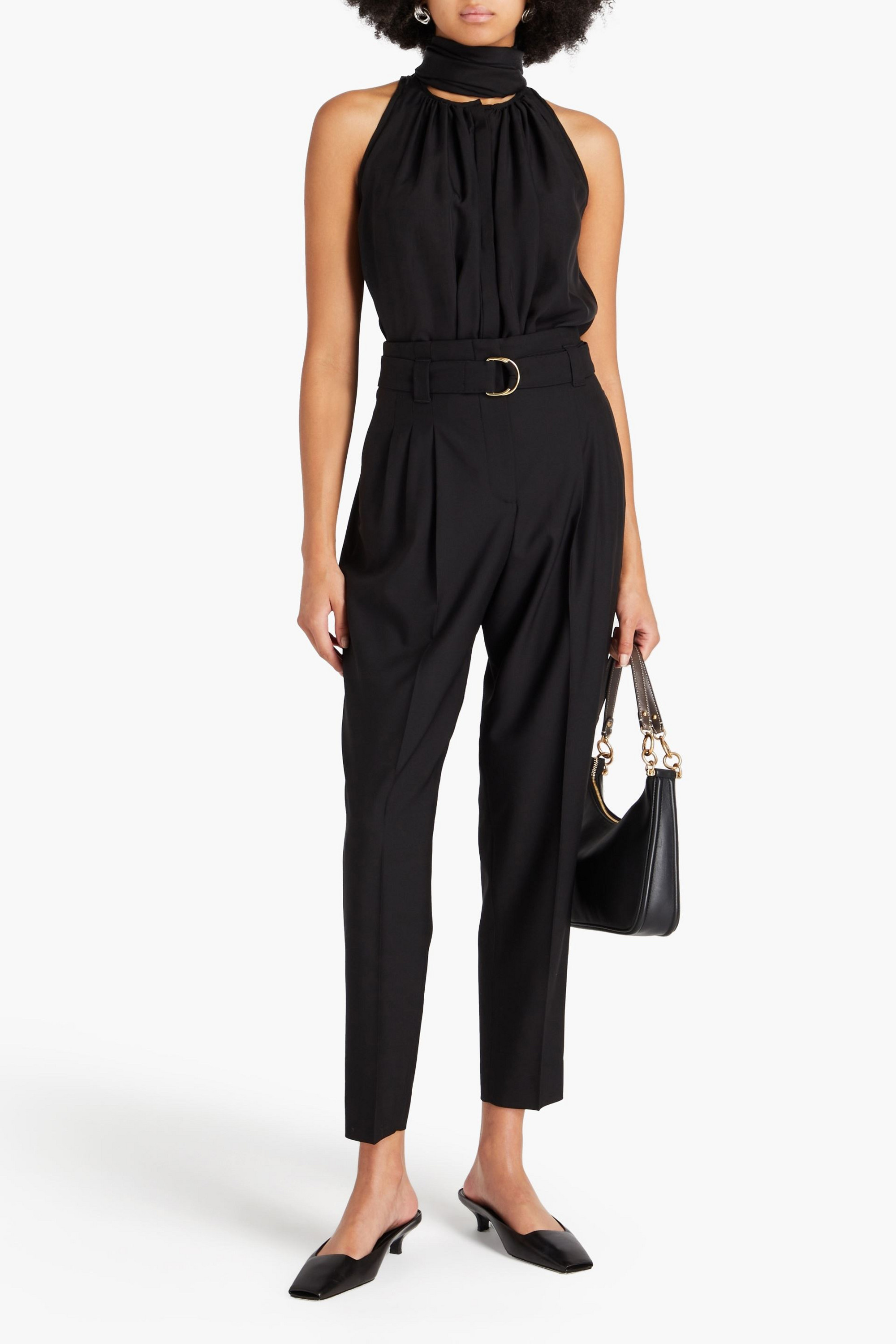 Another Tomorrow Pleated wool tapered pants