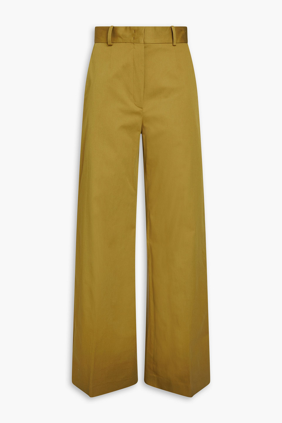 Another Tomorrow Stretch-cotton Twill Wide-leg Pants In Army Green